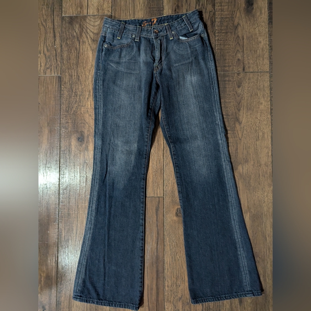 Seven7 Classic Jeans Womens Dark Wash Low Rise Wide Leg Stretch Denim 27x31
